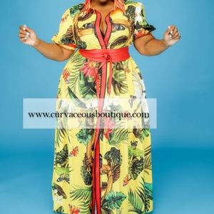 Yellow tropical print floral dress